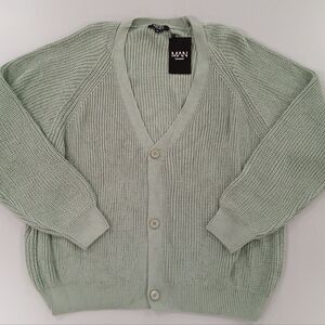 Boohoo Mens Sage Green Cardigan Sweater